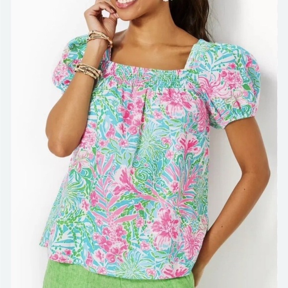Lilly Pulitzer Keating 100% linen floral top - Picture 1 of 11